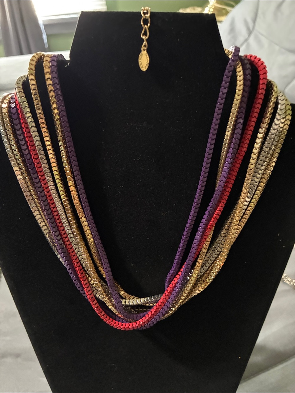Ali Khan of New York  Layered Multi-Strand Necklace in Gold, Purple & Red